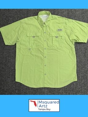 Columbia PFG Vented Fishing Shirt Lime Green Men’s Medium Short Sleeve